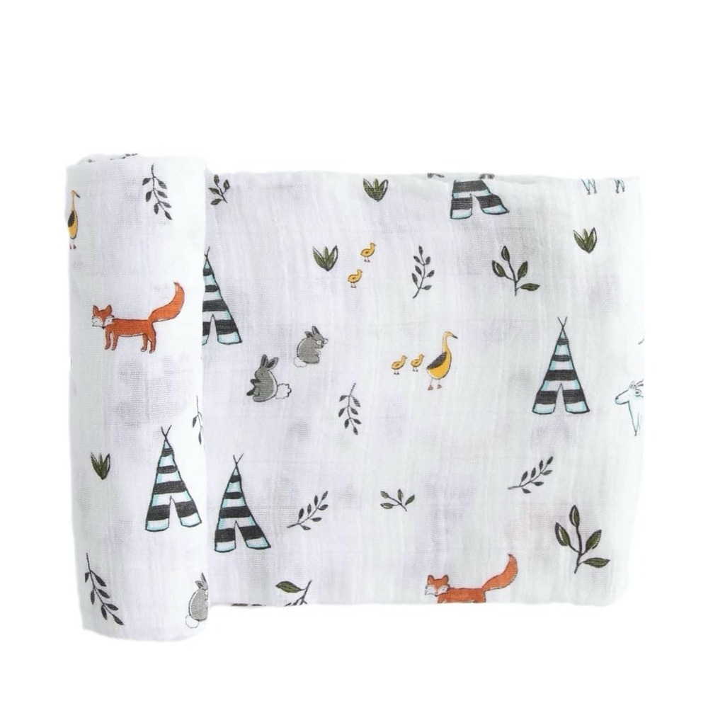 Little Unicorn Muslin Infant Swaddle Baby Blanket - Forest Friends. NIB